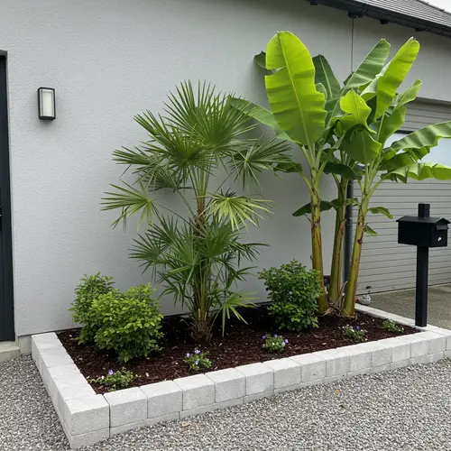 Beautiful White Garden Layout with Palm and Banana Plants