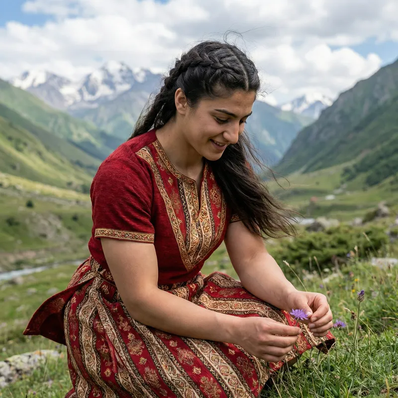 Beautiful Armenian Girl with Good Figure in Mountain Landscape