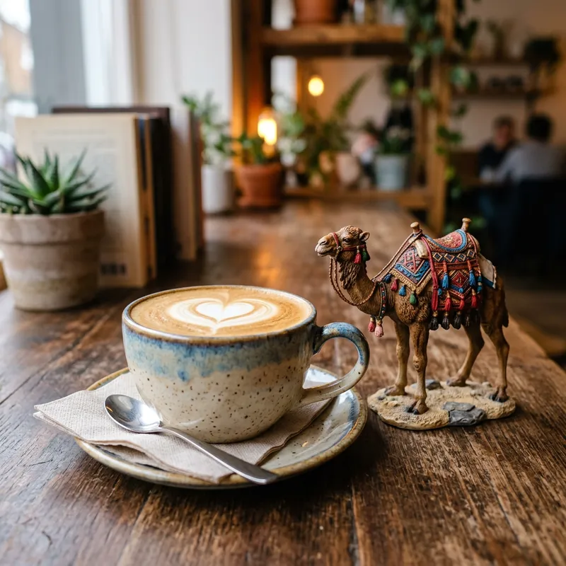 Cappuccino Cup with Camel and Heart-Shaped Cream