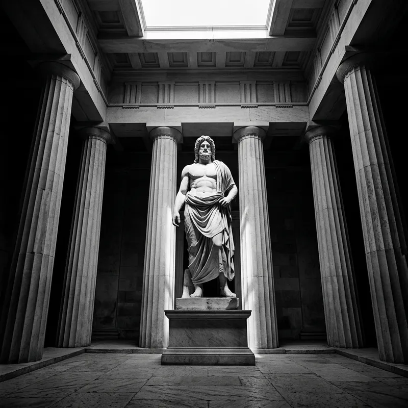 Majestic Greek God Statue in Cinematic Beauty
