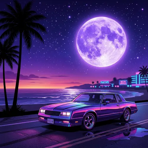 Vintage GTA Vice City Car on Coastal Road at Dusk