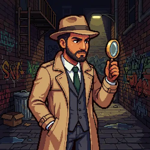 Cute Pixel Art Sprite of a 24-Year-Old Male Middle-Eastern Detective