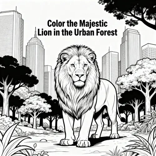 Majestic Lion Coloring Pages in Urban Forest