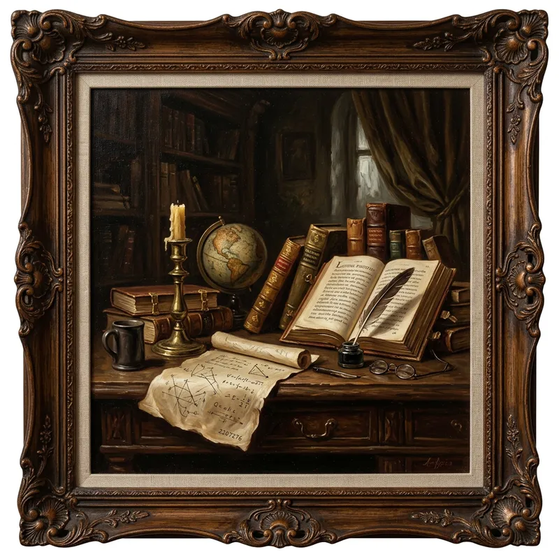 Classic Baroque Oil Painting on University Desk