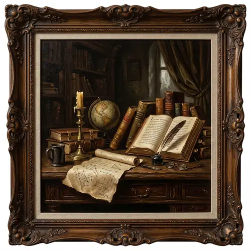 Classic Baroque Oil Painting on University Desk