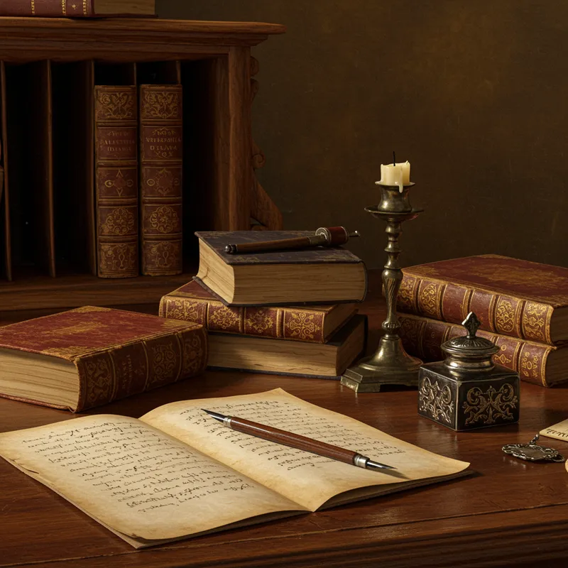 Classic Baroque Oil Painting on University Desk Classic Baroque Oil Painting on University Desk