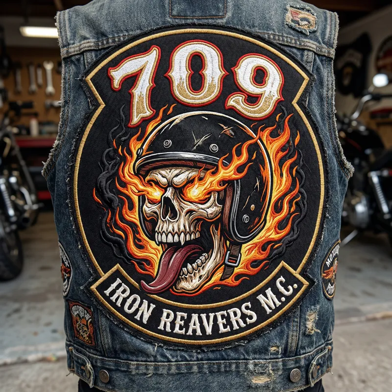 Flaming Skull Motorcycle Patch 709