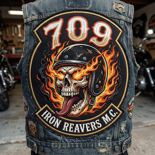 Flaming Skull Motorcycle Patch 709