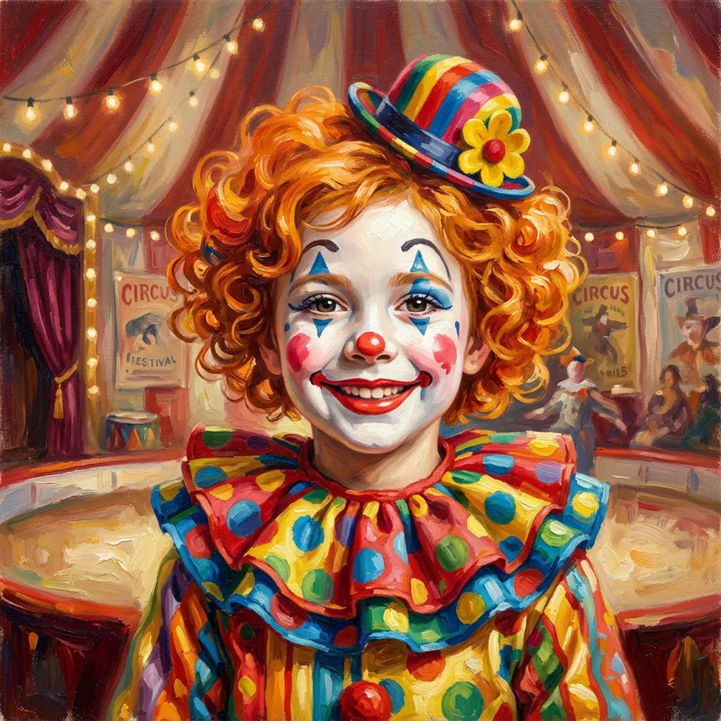 Bright Girl Clown Portrait - Circus Art