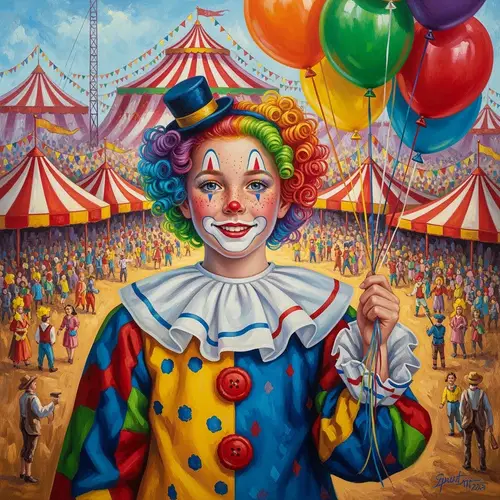 Bright Girl Clown Portrait - Circus Art
