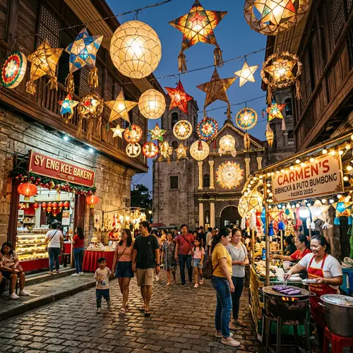 Festive Parol Lanterns Illuminate Old-Fashioned Town Square