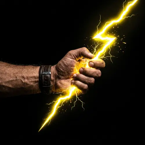 Powerful Human Hand Grasping Yellow Thunderbolt