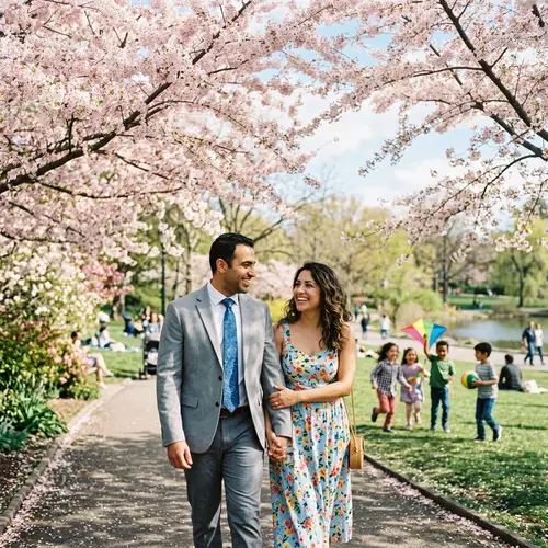Romantic Couple's Day in the Park under Cherry Blossoms