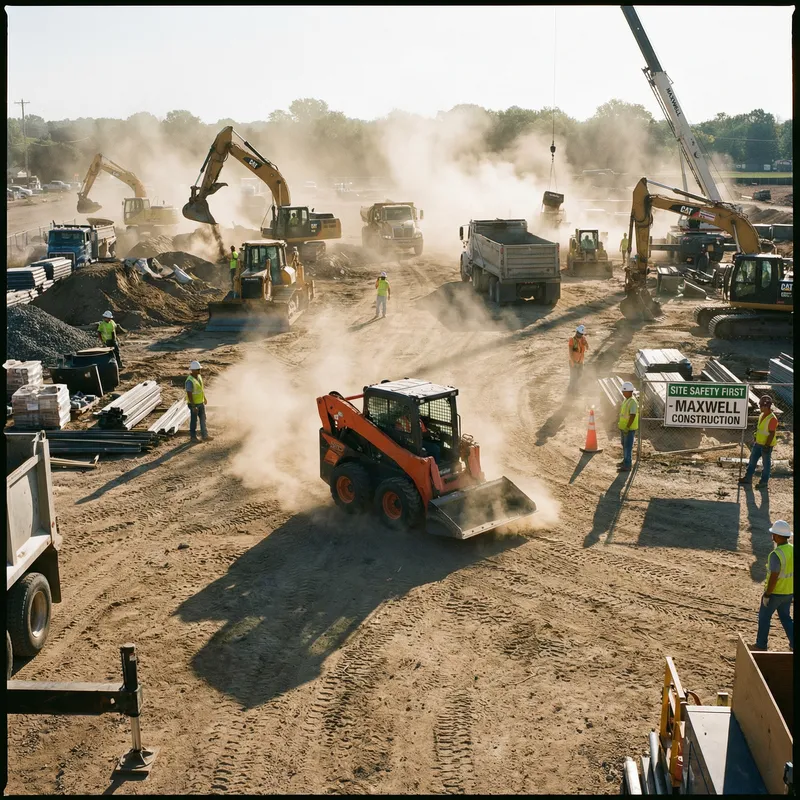 CAT Skidsteer Equipment in Action | Construction Site Busy with Earth Movers