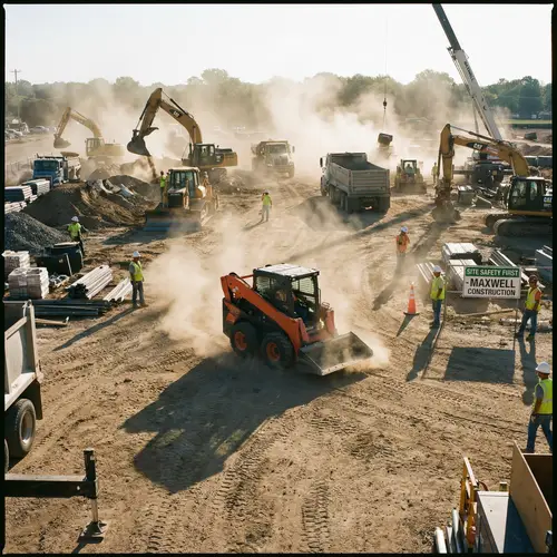 Compact Construction Equipment at a Bustling Site | Heavy-Duty Machinery