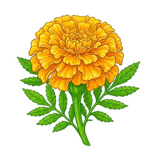 Detailed Marigold Clipart: Vibrant Yellow-Orange Flower Illustration
