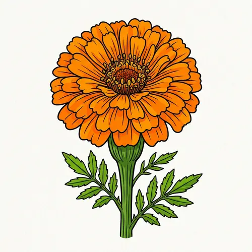 Bright Orange Marigold Flower Clipart | Floral Illustration
