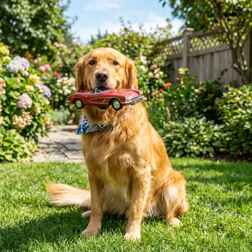 Playful Dog with Toy Car - Joyful Garden Scene