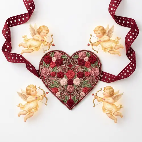 Romantic Valentine's Day Heart Ornament on White Background