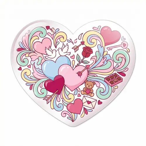 Heart-Shaped Valentine's Day Sticker with Whimsical Hearts and Cupid's Arrows