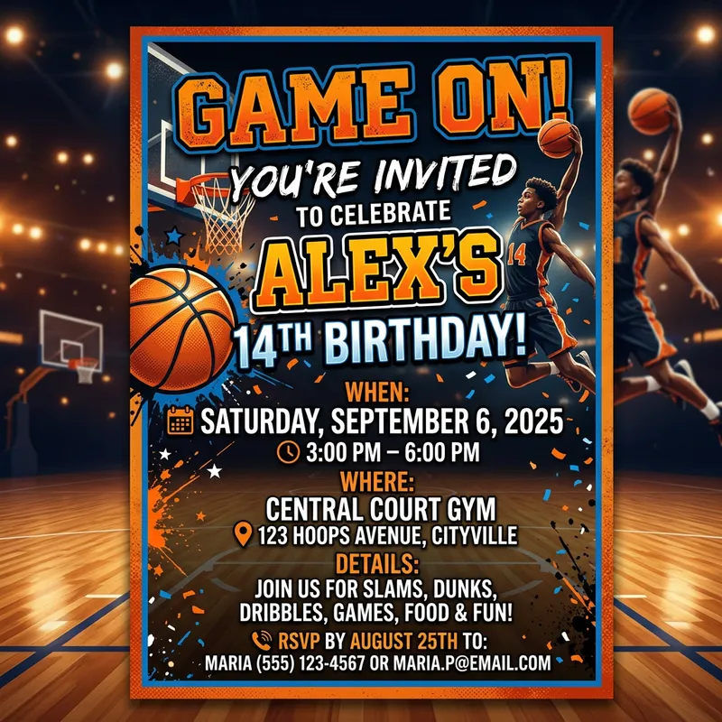Basketball Teenager Birthday Party Invitation