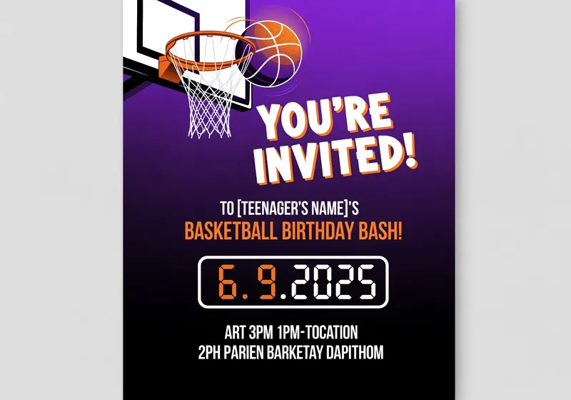Basketball Teenager Birthday Party Invitation