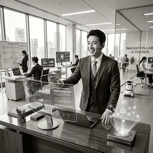 Innovative East Asian Businessman Embracing AI Technology | Business Management