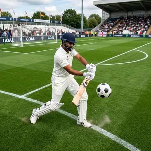 Unique Scene: Cricketer Playing Cricket in Football Ground
