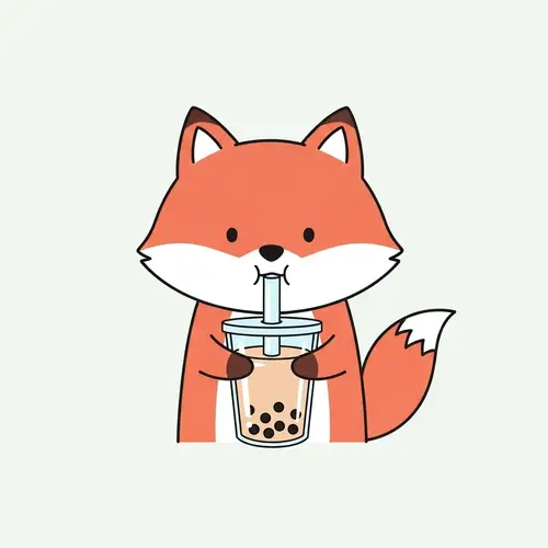 Cute Minimalist Fox Doodle Drinking Milk Tea