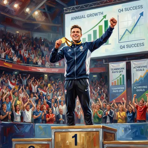 Athlete Victory Celebration Painting for Business Presentation