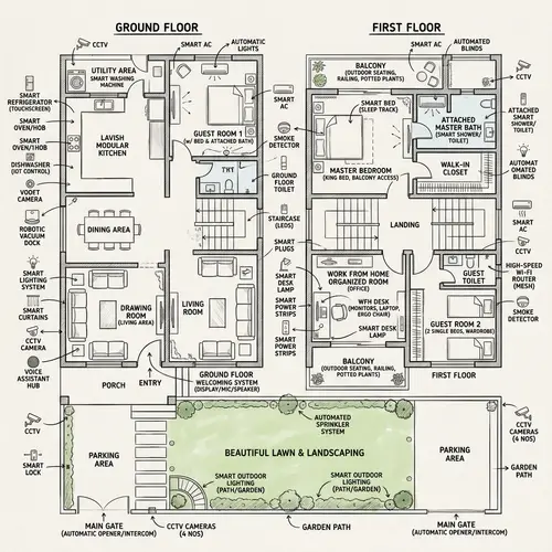 Smart Home Layout with AI Gadgets and Automation
