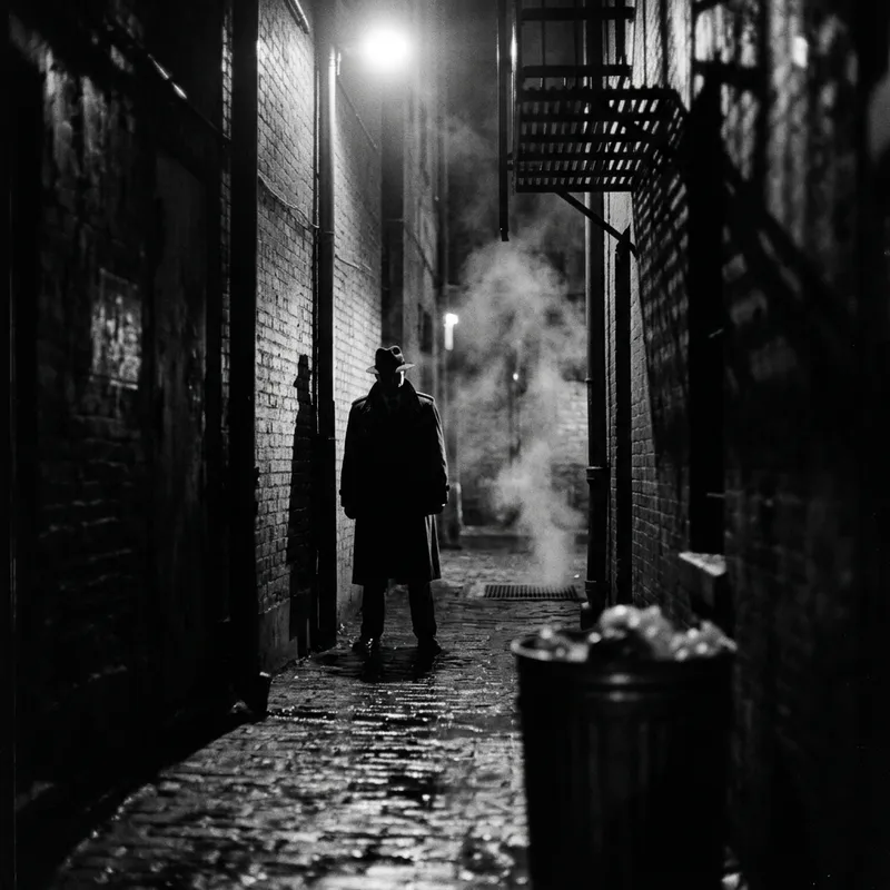 Shadowy Figure in Noir Environment | Intrigue & Suspense