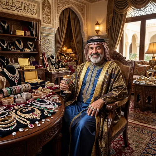 Luxurious Middle-Eastern Man Surrounded by Jewels