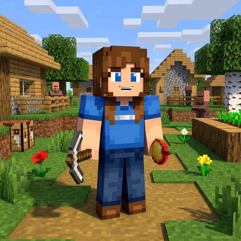 Pixelated Minecraft Girl Character Art