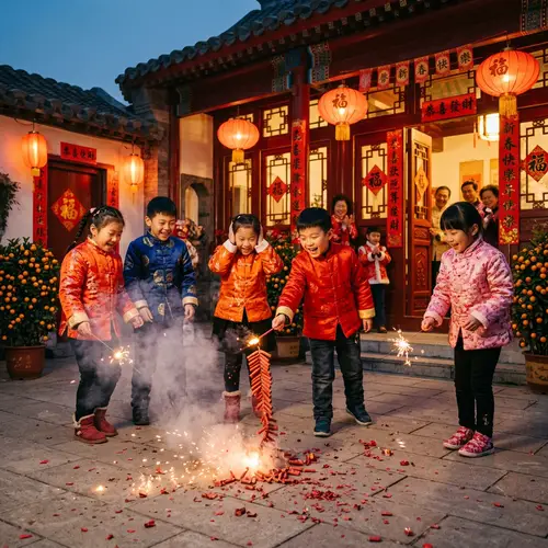 Chinese New Year Celebration: Kids with Fire Crackers
