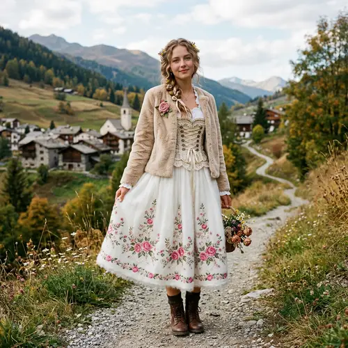 Elegant White Skirt with Pink Rose Embroidery