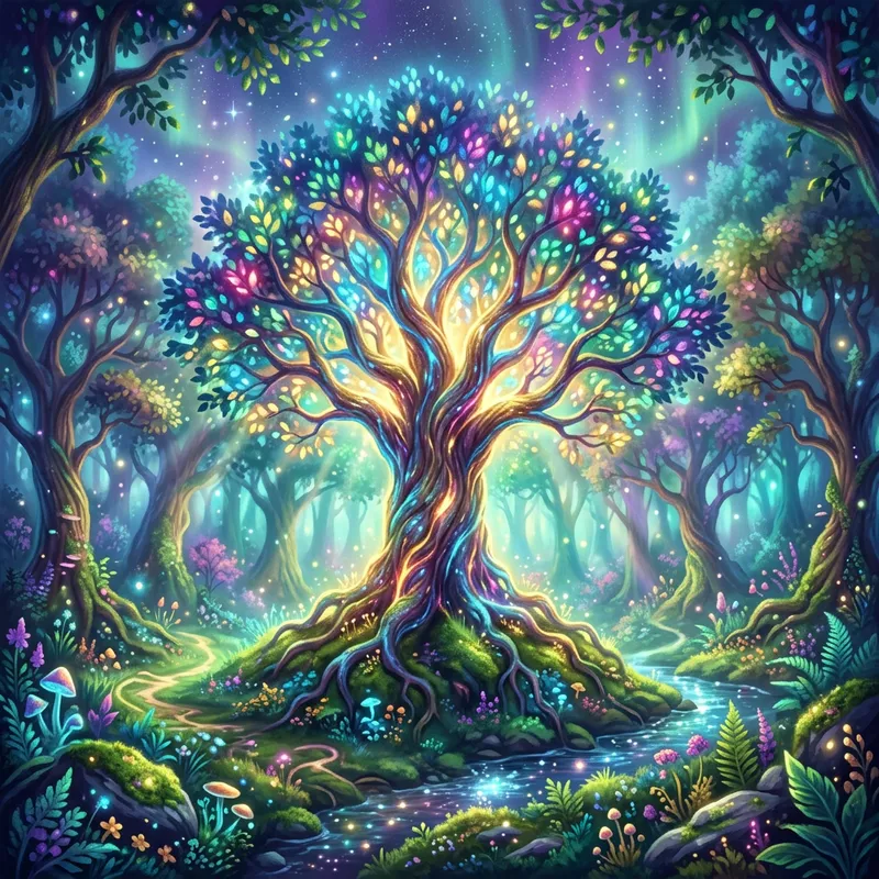 Captivating Mystical Forest with Glowing Tree Captivating Mystical Forest with Glowing Tree