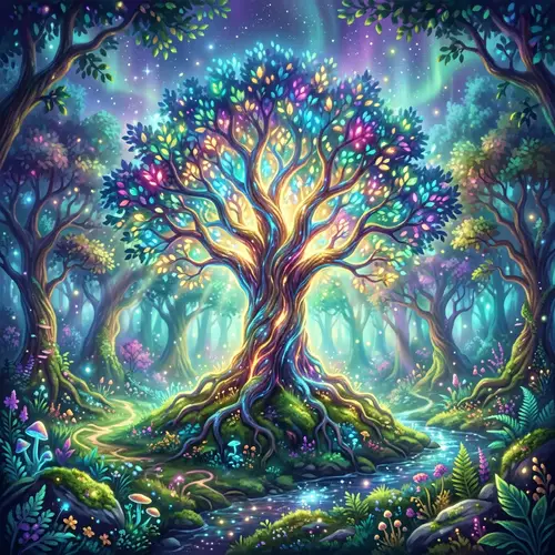 Mystical Forest with Glowing Tree - Capturing Nature's Beauty