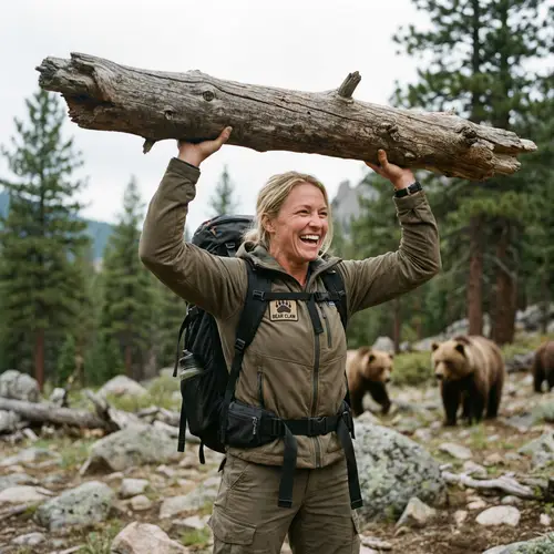 Blonde Woman Exuding Bear-Like Strength Outdoors