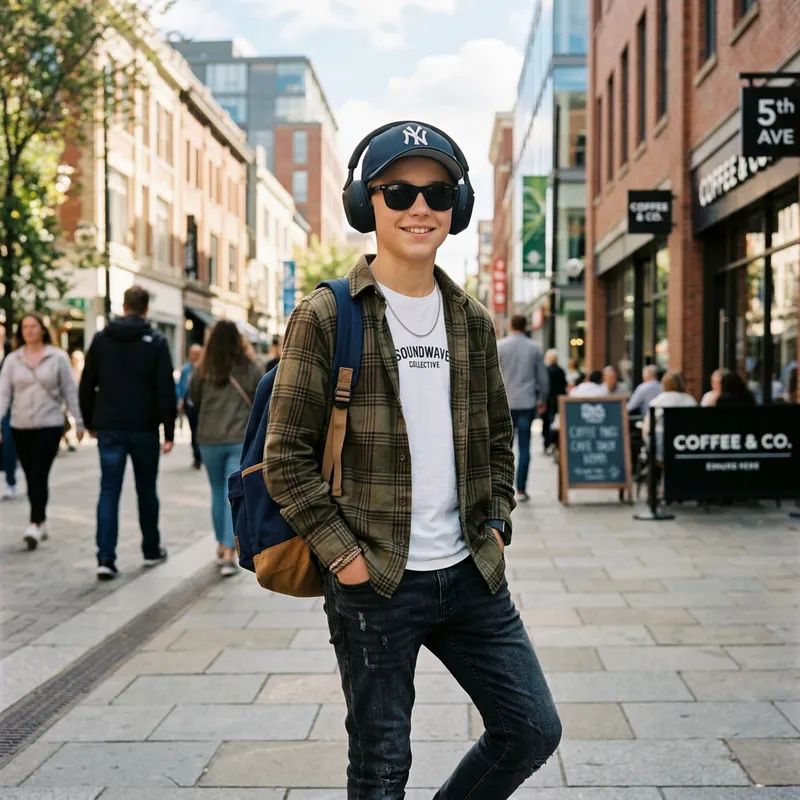 Cool and Stylish Boy: Trendy Cap, Headphones & Sunglasses