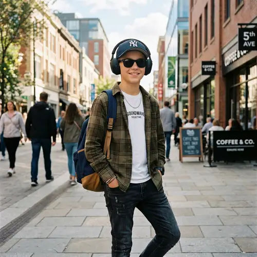 Stylish Boy with Cap, Headphones & Sunglasses