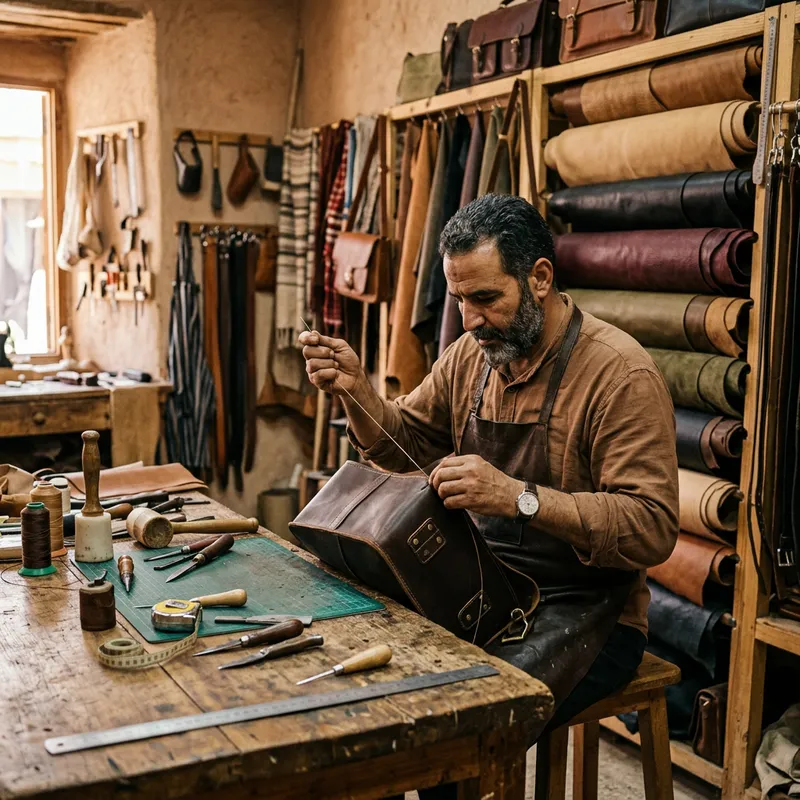 Crafting a Leather Bag: Skilled Artisan at Work Crafting a Leather Bag: Skilled Artisan at Work