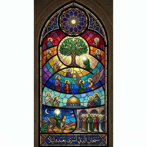 Al-Isra' and Al-Mi'raj Stained Glass Window - Divine Journey Narrative