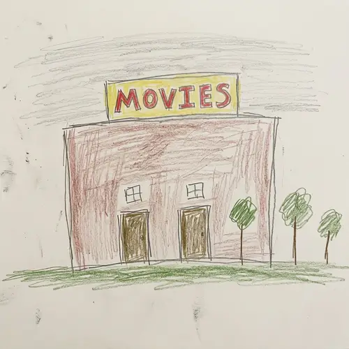 Simple Childlike Drawing of a Movie Theatre