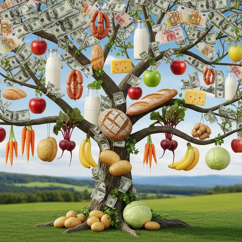 Whimsical Tree of Food and Currency Whimsical Tree of Food and Currency