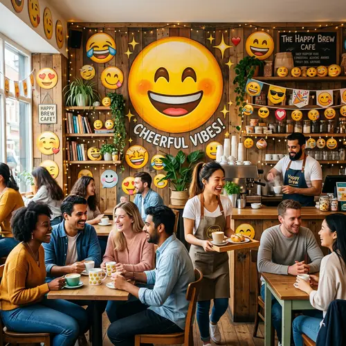 Lively Emoji Cafe: Radiant Smiles & Cheerful Conversations