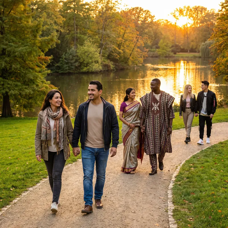 Romantic Couples Walking Together at Sunset