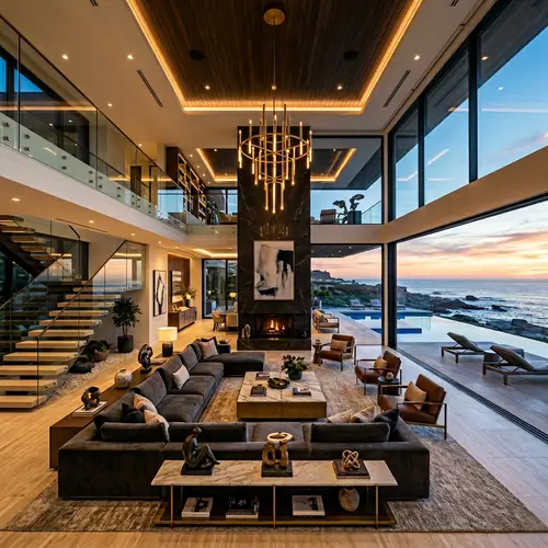 Ultra-Luxury Modern Seaside Villa with High Living Room