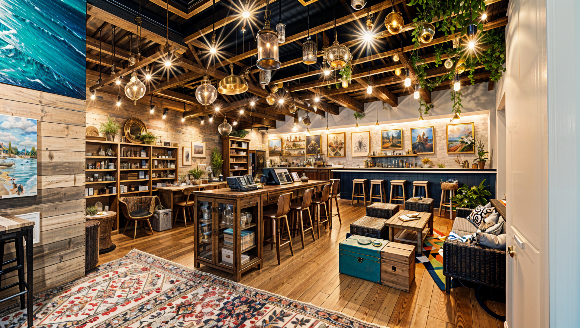 Boho Chic Coffee Shop Interior Design Ideas | AI Art Generator | Easy-Peasy.AI