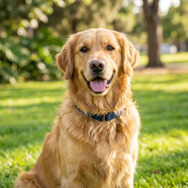 Adorable Golden Retriever in Sunlit Park